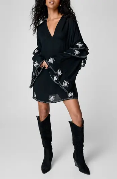 NASTY GAL Embroidered Detail Long Sleeve Minidress | Nordstrom