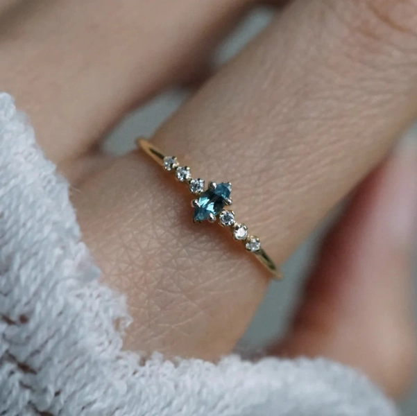 Vintage Teal Sapphire Marquise Ring Gift For Her Teal Sapphire Engagement Ring Unique Women Ring 925 Sterling Silver Dainty Teal Ring