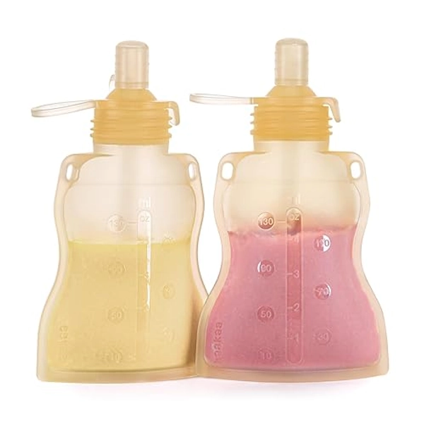 haakaa Pouch Reusable Baby Food Pouch, Reusable Pouches for Toddlers Kids Squeezable Pouch, Washable Freezer - Make Homemade Organic Food for Babies/Toddlers, 4oz, 2 Pack (Yellow) - Yellow - 1 Count (Pack of 2)