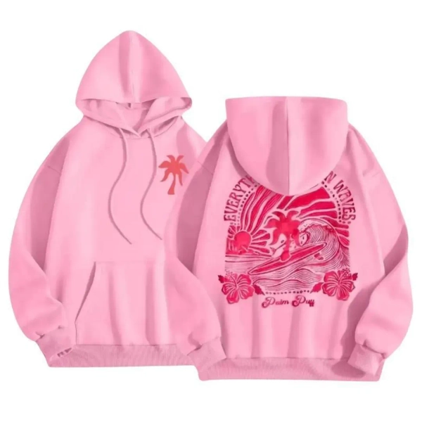 Everything Comes in Waves Front and Back T-shirt, Pink Palm Puff Hoodie, Sweatshirt for Teens and Adults, Gift for Her, Comfort Colors Tee - Etsy