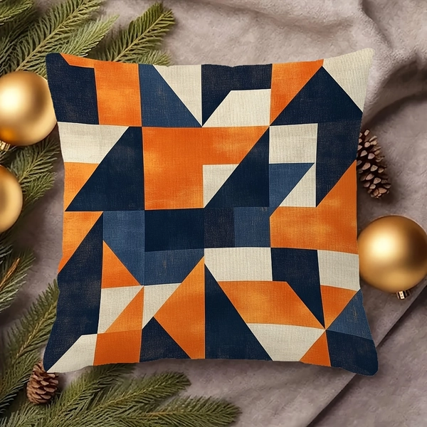 Ultra-Soft 18x18" Retro Geometric Throw Pillow Cover - Double-Sided, Orange & Navy Blue Abstract Design for Sofa, Living Room, Bedroom Decor - Machine Washable, Zip Closure