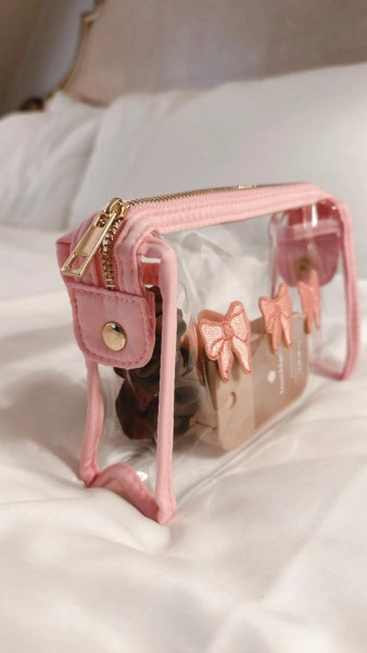Pink bow clear accessory | cosmetic | toiletries | travel bag