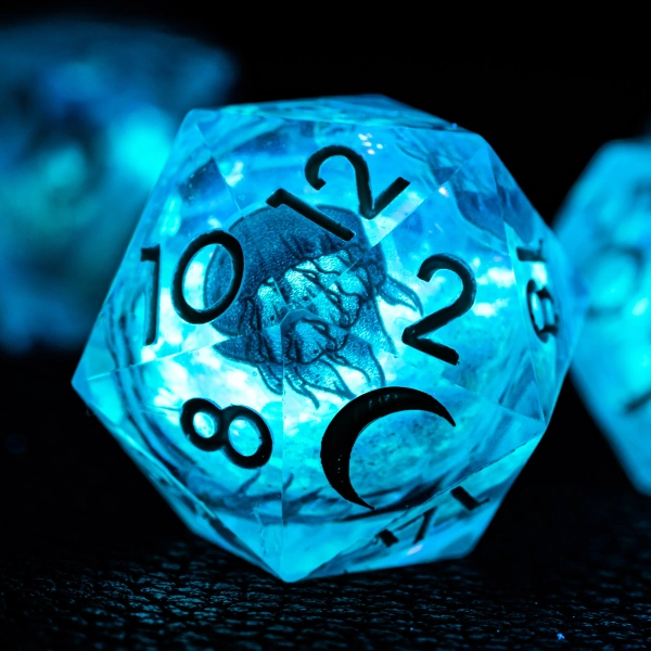 URWizards D&D Glow in the Dark Liquid Core Resin Engraved Dice Set Jellyfish