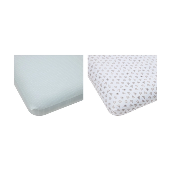 2 Pack 225 Thread Count Organic Cotton Fitted Cot Sheets, Bears and Dotted Lines - Anko