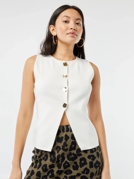 Veste sans manches avec ouverture par boutons dorés