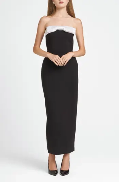 WAYF x CHÉRIE MADELEINE Coco Bow Colorblock Strapless Dress | Nordstrom