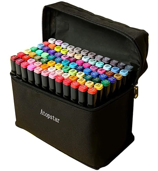 ARTHEHE Feutre a Alcool 80 Couleurs Marqueurs de Dessin Feutres à Alcool Twinmarkers - 80 Noir