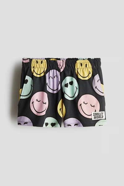Printed Jersey Shorts - Dark gray/emojis - Kids | H&M US