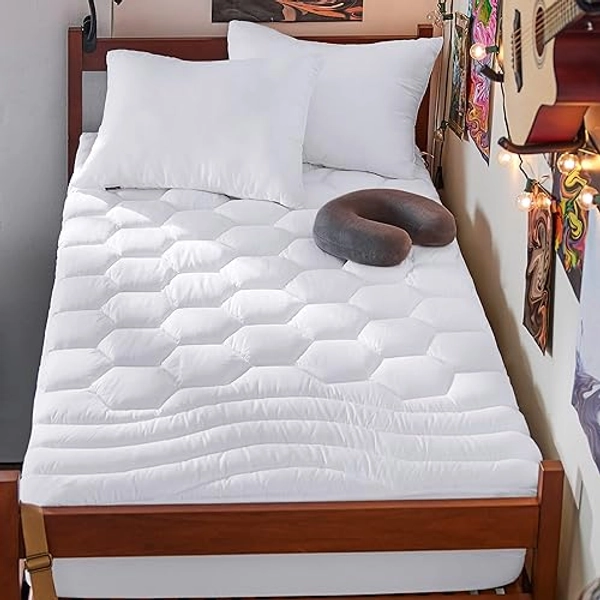 Bedsure Twin XL Mattress Pad - Soft Mattress Topper for College Dorm Room Essentials, Extra Long Twin Quilted Fitted Bed Cover Protector with 8-21 Inches Deep Pocket, Washable, White, 39x80 Inches - White - Twin XL