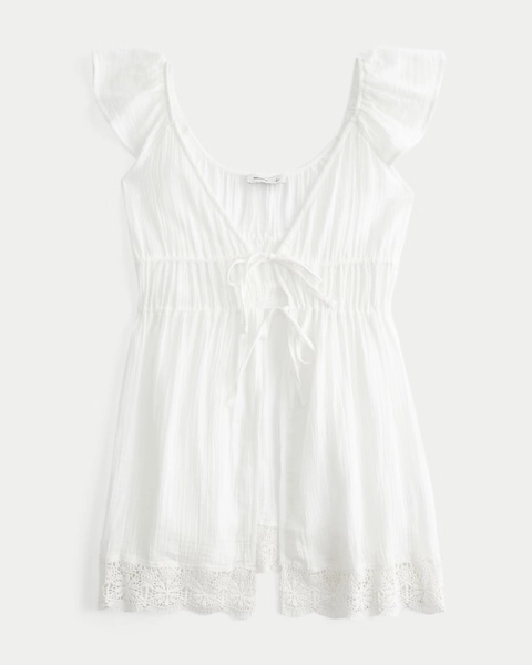 Gauze Tie-Front Cover Up Top