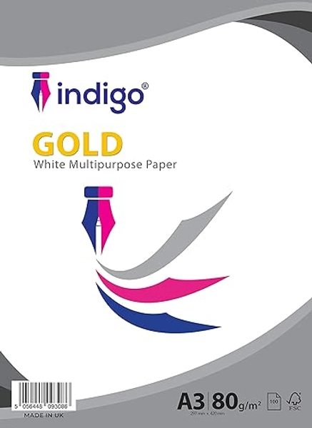 Indigo® A3 White Multipurpose Copier 80gsm Paper (A3, 100 Sheets) - A3 - 100 Sheets