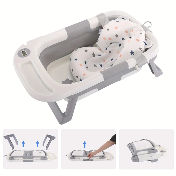 Bañera plegable para bebés, bañera para bebés con cojín suave y termómetro, bañera para bebés recién nacidos a niños pequeños de 0 a 36 meses, bañera portátil de viaje para bebés