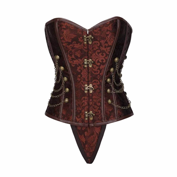 Punk Metal Zipper Design Palace Style Corset - Coffee / 4XL (Bust 88-92 cm)
