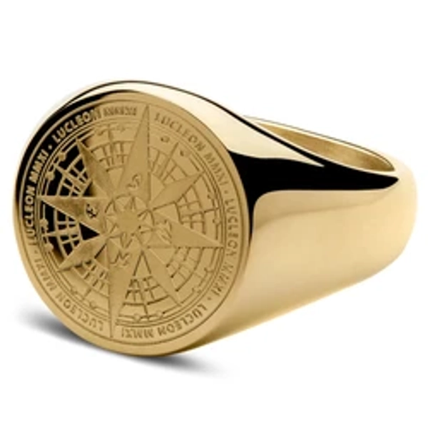 Gold-tone Surgical Steel Compass Signet Ring