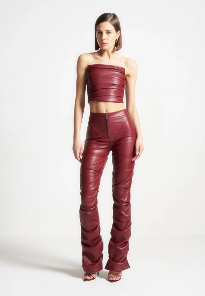 Tacked Leather Flared Trousers - Wine Red | US 12 / Wine Red / WMN3912-05