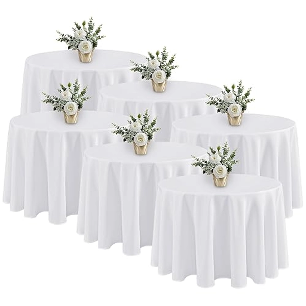 Fitable 6 Pack White Round Table Clothes - 90 Inches in Diameter - Stain Resistant and Washable Tablecloths, Polyester Fabric Table Covers for Wedding, Party, Banquet, Gathering - 90 In Round, 6 Pack - White