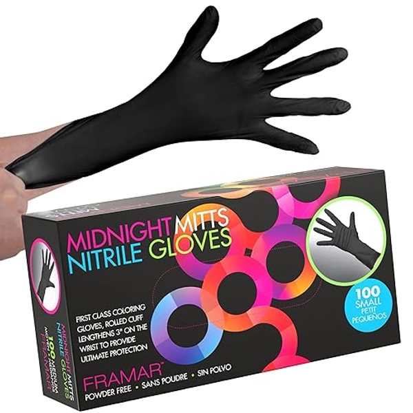 FRAMAR Powder Free Nitrile Gloves -12 INCH Black Disposable Gloves Latex Free, Non Latex Gloves, Hair Dye Gloves, Tattoo Gloves, Mechanics Gloves, Small Nitrile Gloves, Disposable Gloves Small - S (Pack of 100)