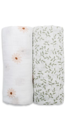 Lulujo Cotton Muslin Swaddles Daisies + Greenery
