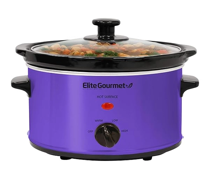 Elite Gourmet MST-275XP Electric Oval Slow Cooker, 2Qt Capacity, Purple - 2 Quart - Purple