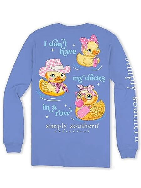 Simply Southern Women's Relaxed-Fit Long Sleeve T-Shirt | I Don't Have My Ducks in A Row | Preppy and Stylish Women’s T-Shirt, Medium