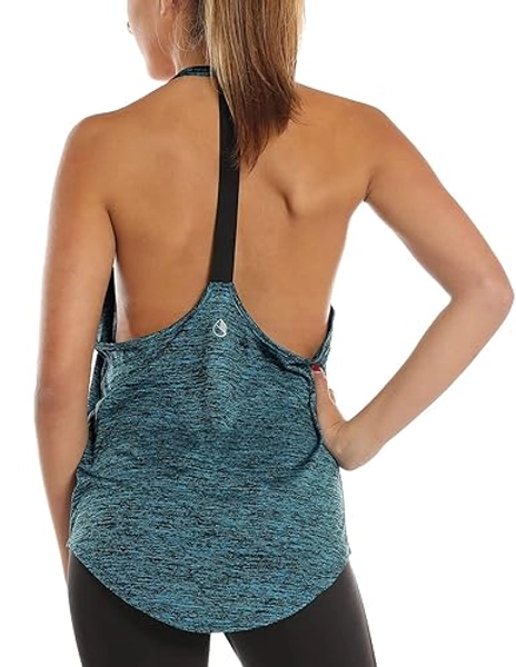 icyzone Workout Tank Tops for Women - Athletic Yoga Tops, T-Back Running Tank Top - Royal Blue - Large