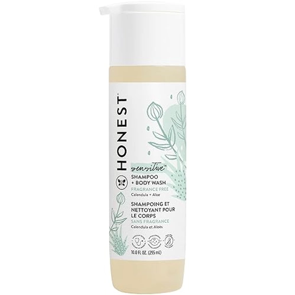 The Honest Company 2-in-1 Cleansing Shampoo + Body Wash for Sensitive Skin | Gentle for Baby | Naturally Derived, Tear-free, Hypoallergenic | Fragrance Free, 10 fl oz - Fragrance Free Sensitive - 10 Fl Oz (Pack of 1)