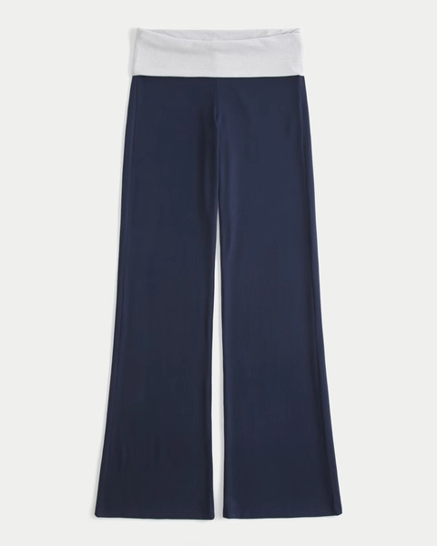 Foldover Waist Knit Flare Pants