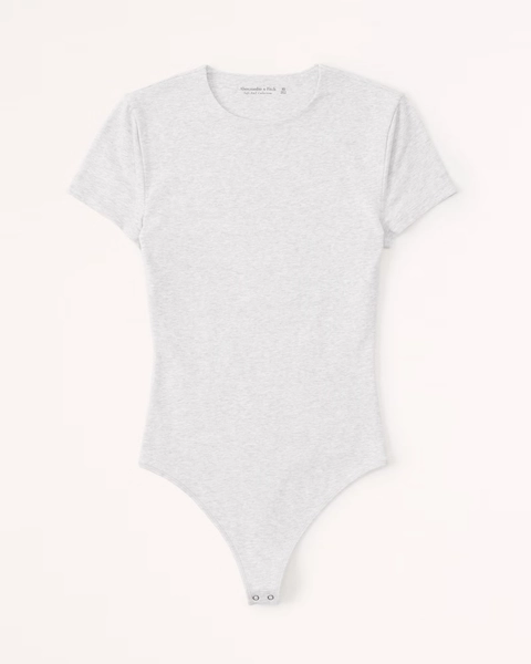 Short-Sleeve Cotton-Blend Seamless Fabric Crew Bodysuit
