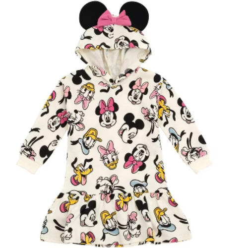 Disney Mickey Mouse Minnie Mouse Goofy Donald Duck Pluto Daisy Duck Toddler Girls Fleece Dress White 4T
