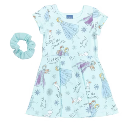 Disney Frozen Elsa Anna Olaf Toddler Girls Short Sleeve Dress Scrunchy Set Blue 4T