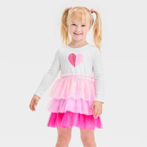 Toddler Girls' Heart Tulle Dress - Cat & Jack™ Cream 4T