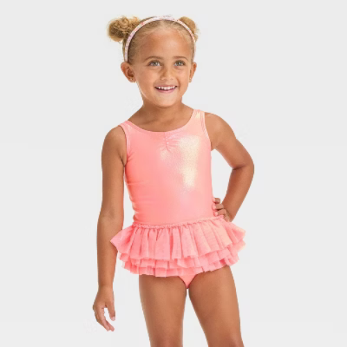 Toddler Girls' Solid Shiny Tutu One Piece Swimsuit - Cat & Jack™ Pink 4T