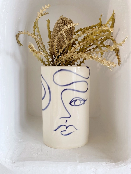 Painted Face Tall Oval Vase — Rex Design