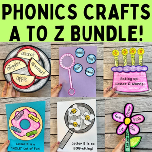 Alphabet Crafts Letters A-Z Phonics Activities BUNDLE Writing Words A to Z Fun