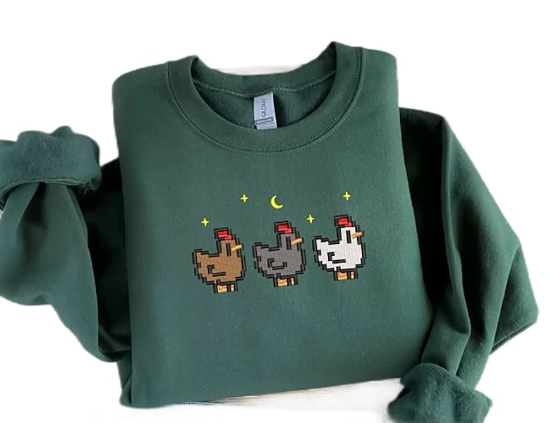Embroidered Stardew Valley Chicken Sweatshirt, Perfect Gift for Gamers, Stand out with Gaming-inspired Fashion, Cozy & Cute Gaming Attire