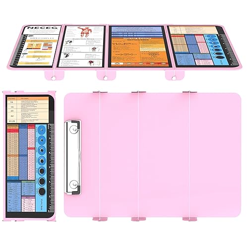 Nursing Clipboard Foldable-4 Layers Aluminum Nurse Foldable Clipboard Nursing Medical Edition Cheat Sheets, Nursing Pocket Size Pen Clip Pocket Clipboard for Nurses Students School and Doctors-Pink - Baby Pink