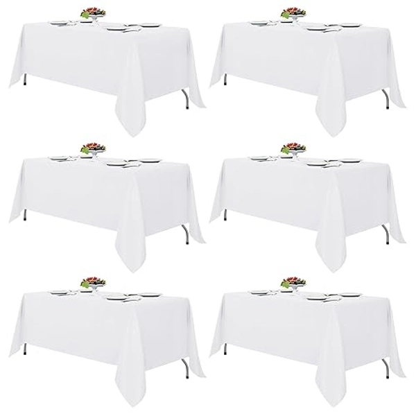 Fitable White Tablecloths for Rectangle Tables, 6 Pack - 70 x 120 Inches - Reusable and Washable Table Clothes for 6-8 Ft Tables, Polyester Fabric Table Covers for Wedding, Party, Banquet - 70x120 In, 6 Pack - White