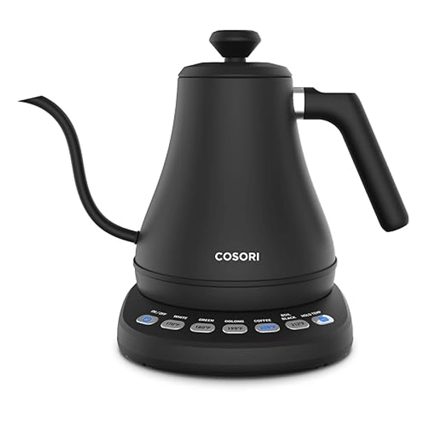 COSORI Electric Gooseneck Kettle with 5 Temperature Control Presets, Pour Over Kettle for Coffee & Tea, Hot Water Boiler, 100% Stainless Steel Inner Lid & Bottom, 1200W/0.8L - Black - 0.8 Quarts