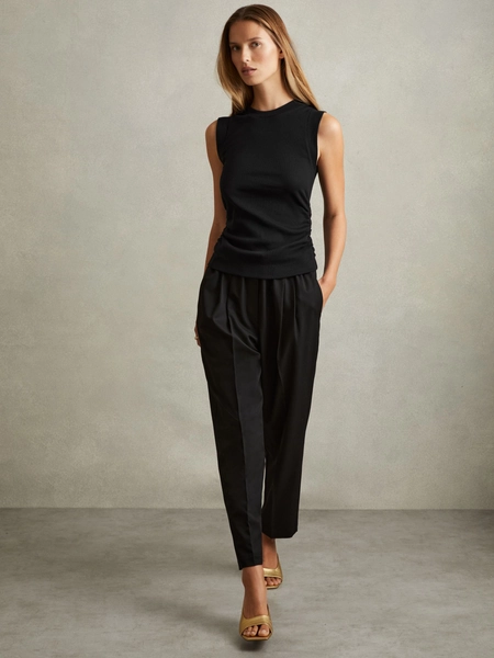 Ribbed Ruched Waist Vest in Black