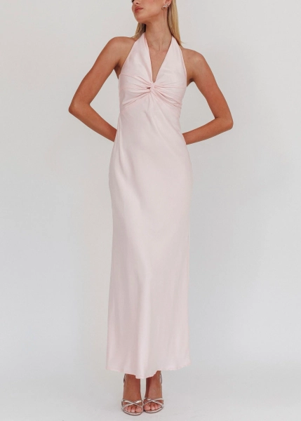 Mon Cherie Pink Halter Neck Maxi Dress