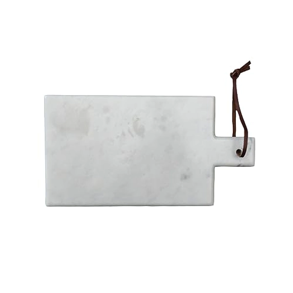 Arthur Camaron - Rectangular White Marble Chopping Board/Serving Tray with a Built-in Handle and Leather Strap - This Handmade Cutting Board Also Doubles up as a Cheese Board