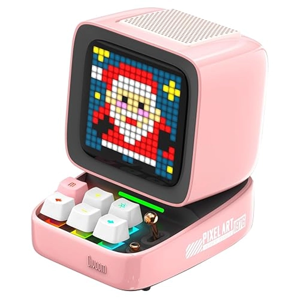 Divoom Ditoo Retro Pixel Art Game Bluetooth Speaker with 16X16 LED App Controlled Front Screen (Pink)