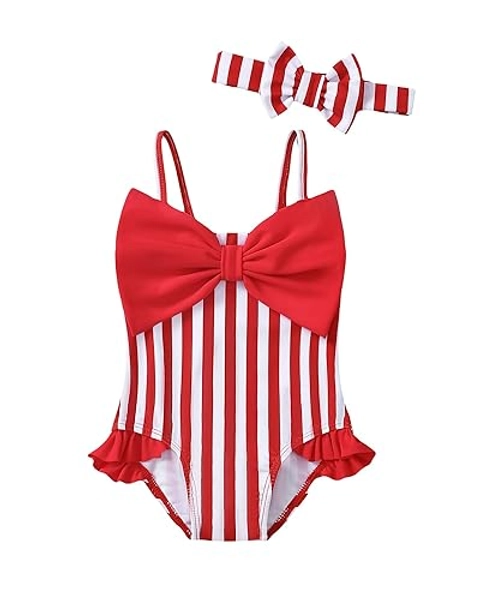 Mioglrie Toddler Baby Girl Swimsuit Infant Bathing Suits Summer Beach Swim Suit Newborn One Piece Swimwear for Girls - Streak Red - 2-3T