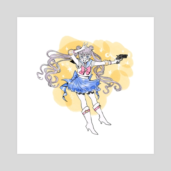 Sailor Moon Prototype with a Pistol, an art print by Trungles  