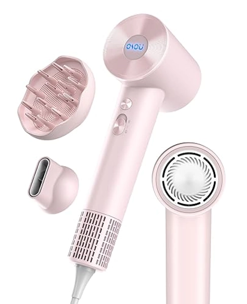 OSOU Hair Dryer with Diffuser for Curly Hair, Negative Ionic Hairdryer, High-Speed Blow Dryer with 110, 000 RPM Brushless Motor, Fast Drying Lightweight Travel Hairdryer, Low Noise Quiet Hair Dryers - 2-pink