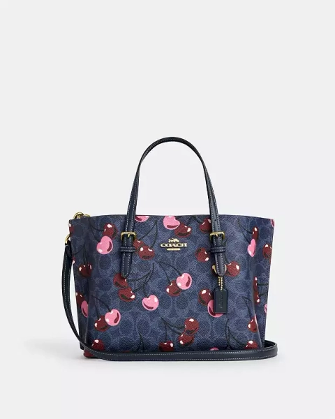 Gold/Denim Multi Mollie Tote Bag 25 In Signature Canvas With Cherry Print