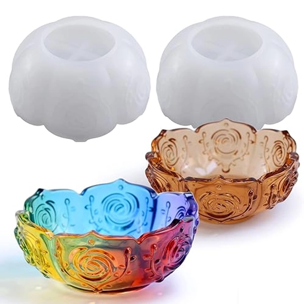 2PCS Flower Tray Resin Mold, Lotus Bowl Silicone Mold for Epoxy Resin Casting, Unique Resin Concrete Mold for DIY Jewelry Holder Trinket Container Box Candle Holder Home Table Decoration - 2pcs-bowl