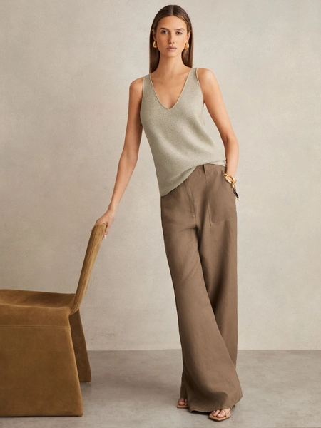 Metallic V-Neck Vest in Gold