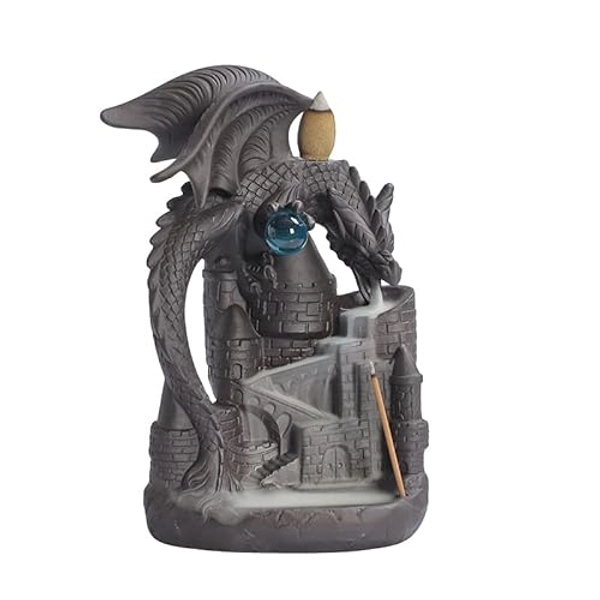 YYW Backflow Incense Holder Dragon and Castle Ceramic Waterfall Incense Burner Handicraft Incense Fountain Home Decor Yoga Zen（1） - Style 1