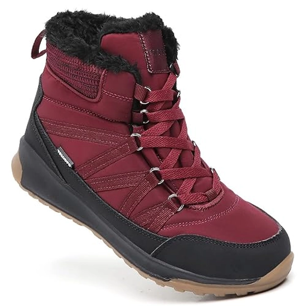TSIODFO Fashion Women Boots Winter Waterproof Outdoor Hiking Shoes Leather Sweet Pink - 6 - Wine Red